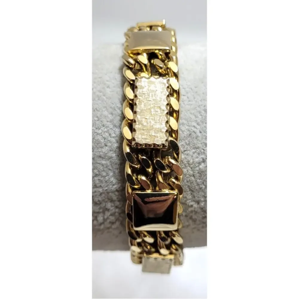 Vtg 60s 70s Gold Tone Chunky Panel Link Bracelet Heavy Geometric Textured 7.25